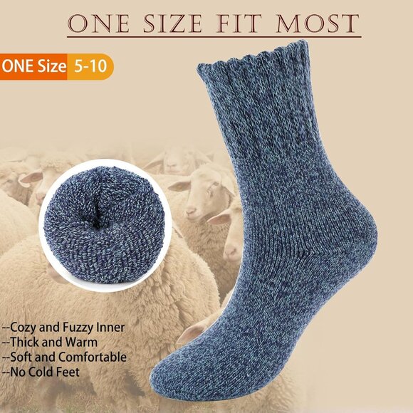 Women 5 Pairs Green,light Grey,Brown,Blue,Grey Warm Winter Cozy Thermal Socks - Picture 3 of 6